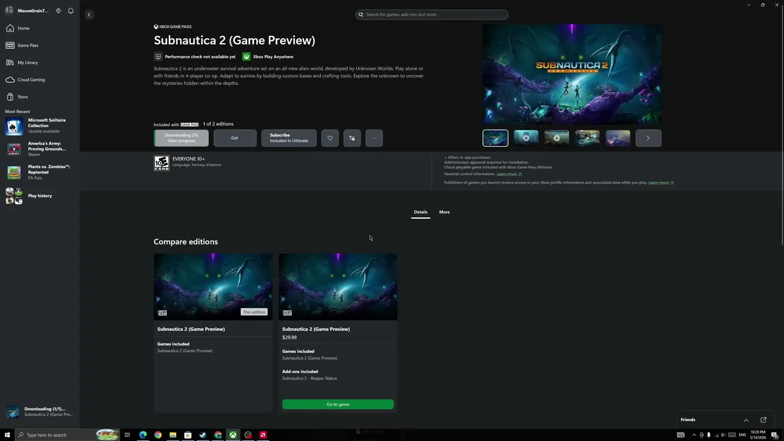Subnautica 2 launch page capture from troubleshooting video